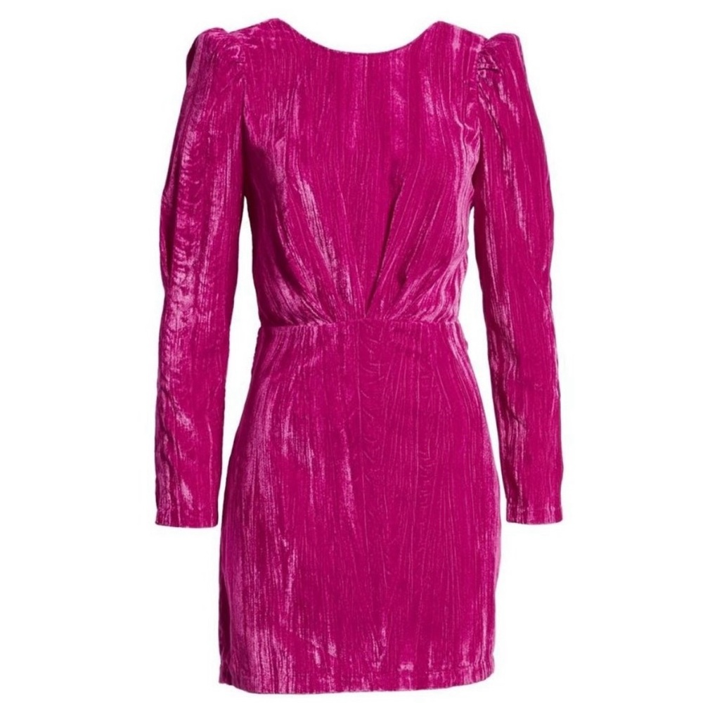MEDIUM Women’s Saylor Tenley Pink Puff Long Sleeve Velvet Mini Dress NWT - Picture 3 of 14